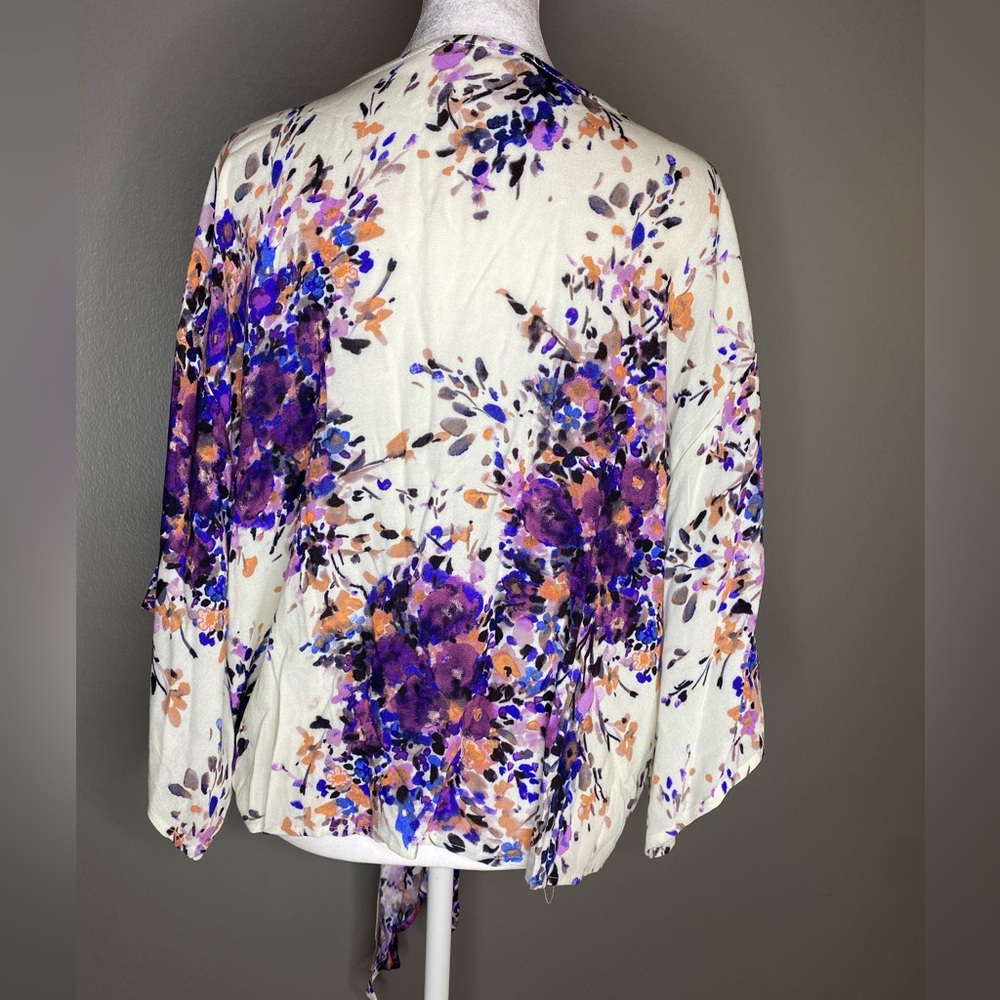 Lovestitch Kimono Style Floral Tie-Front 3/4 Sleeve Blouse - Size S - Picture 5 of 7